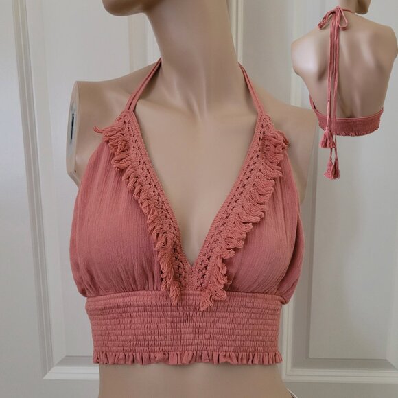 Forever 21 Fringe Tasseled Halter Crop Top SZ S - Picture 1 of 8